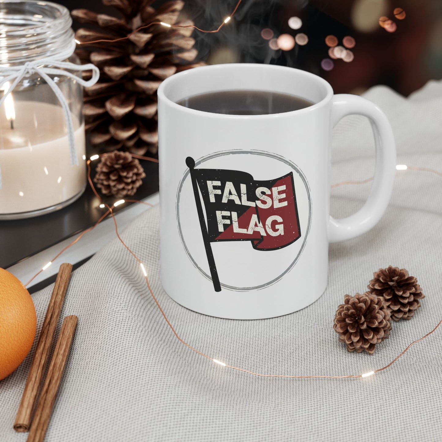 False Flag Ceramic Mug — 11oz & 15oz Political Statement Coffee Cup
